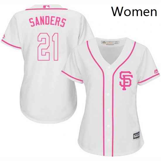 Womens Majestic San Francisco Giants 21 Deion Sanders Authentic White Fashion Cool Base MLB Jersey